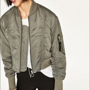 zara cropped bomber jacket khaki